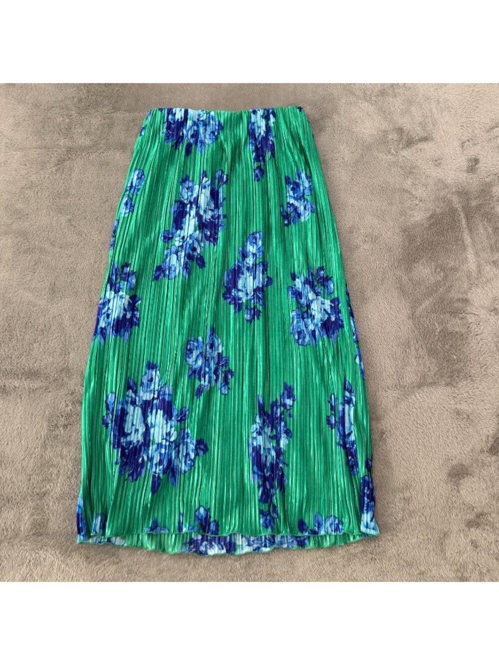 Scoop Pull On Midi Skirt XS 0 2 Green Blue Floral Pleated Satin Slip